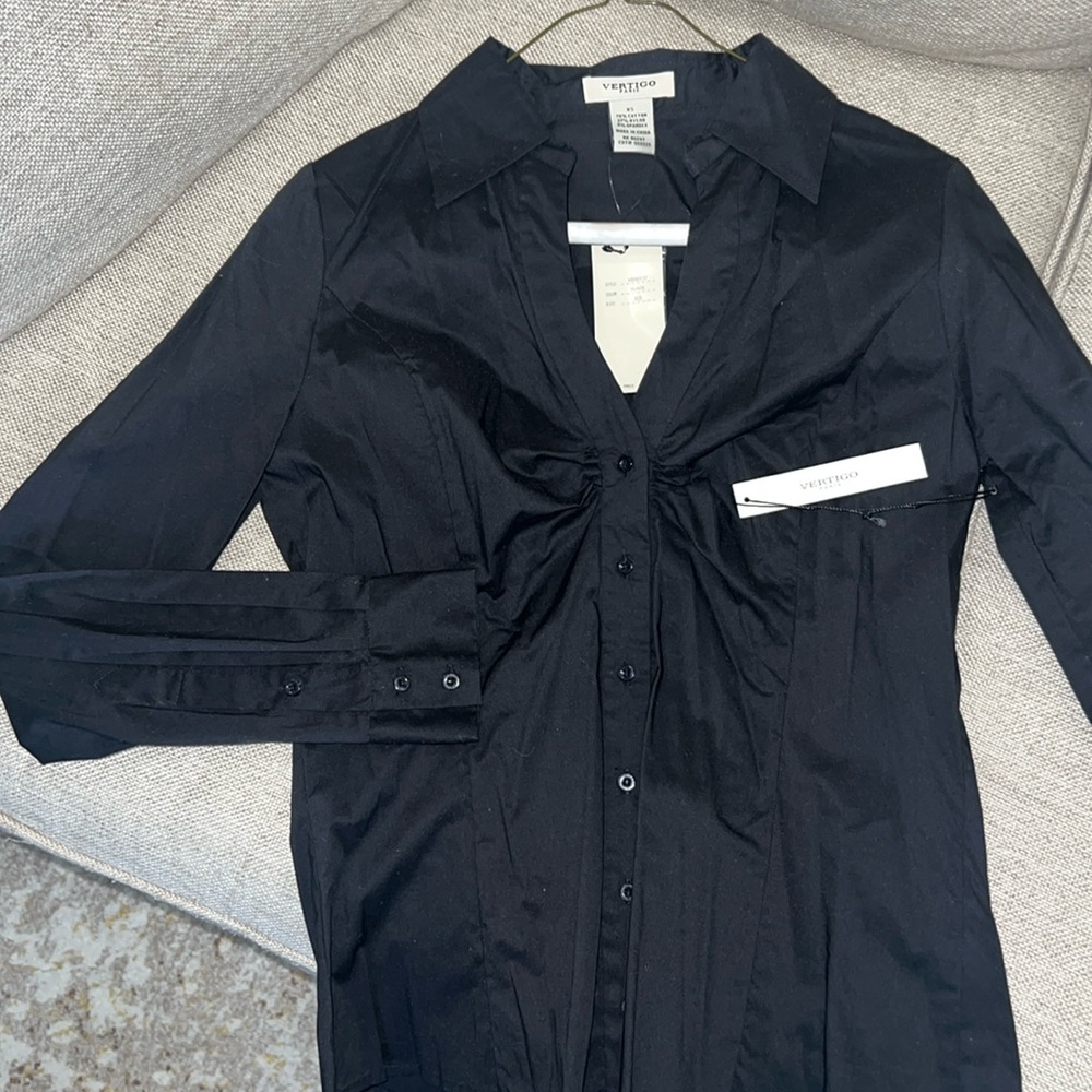 NEW Vertigo PARIS women’s black long sleeve button down shirt size XS
